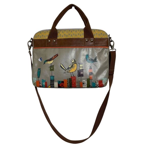 Fossil Key-Per Vintage Messenger Laptop Bag Birds Adjustable Strap Y2K Whimsical - Picture 1 of 6